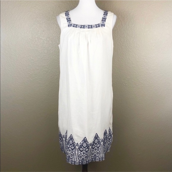 J. Jill Dresses & Skirts - J Jill White Linen Embroidered Shift Dress size 12